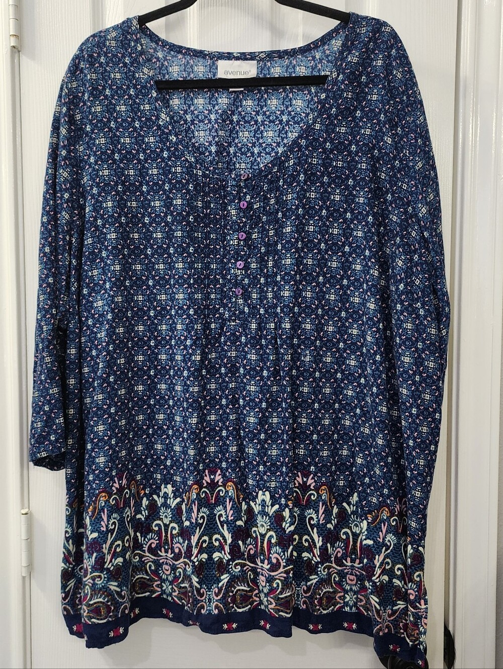 Avenue Navy Blue Printed Border-Trim Tunic Sixe: 30/32 (3X)